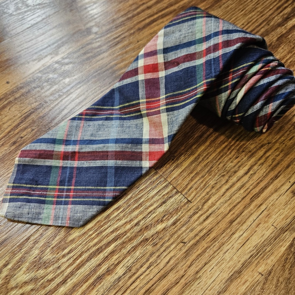 PENDLETON White Red Blue Plaid Neck Tie Made in USA Country Traditional
